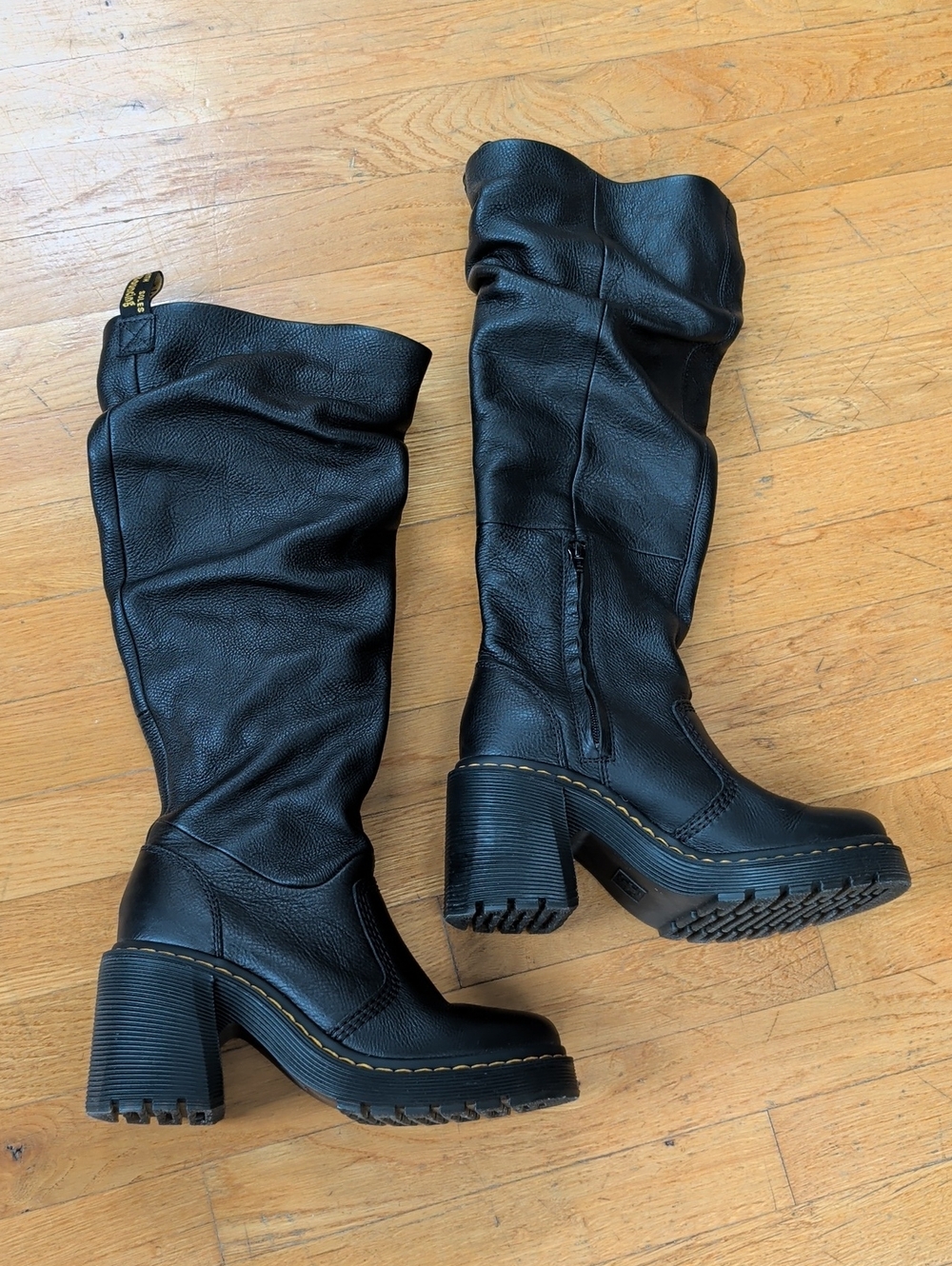 Women's Black Tall Chunky Heel Leather Boots dr. martens kasey